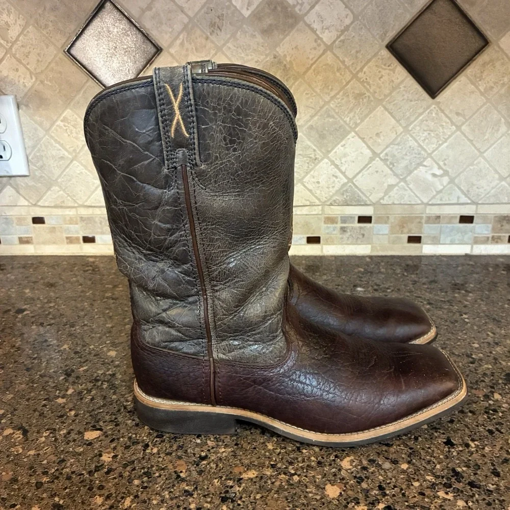 Twisted‎ X Youth 6M Boots Cognac Blue Western Square Toe Oil Rig Work Cowboy